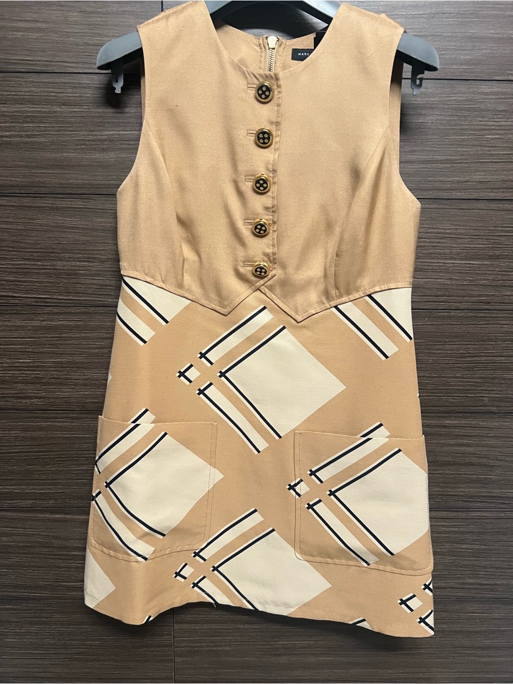 Marc by Marc Jacobs Vintage Diagonal Plaid Button-Front Mini Dress - Beige Tan 4